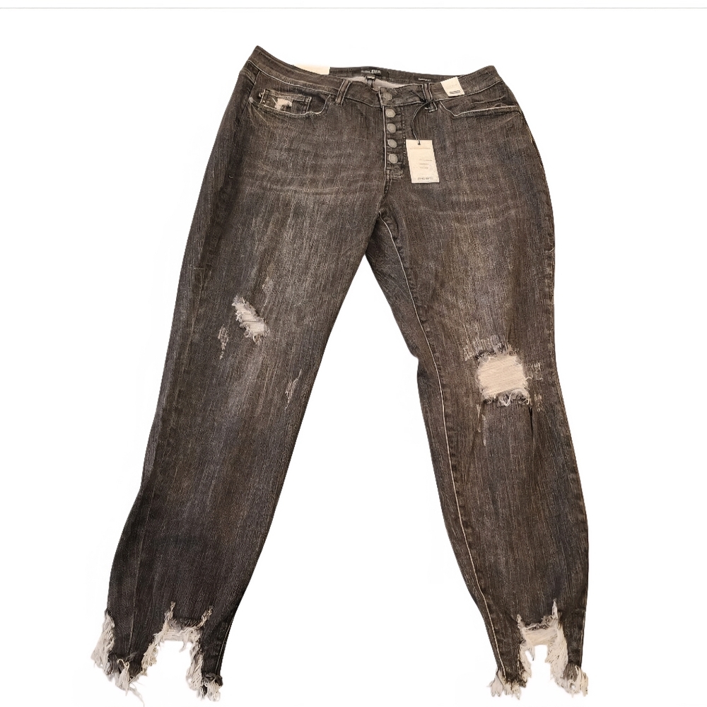 Judy Blue Women's High Waist Skinny 18W Exposed Button Fly Destroyed Black NWT